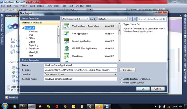 create new project in visual studio